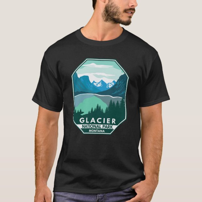 Glacier nationalpark Montana Retro Emblem T Shirt (Framsida)