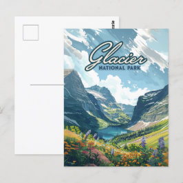 Glacier nationalpark Montana Sjö Retro Vykort