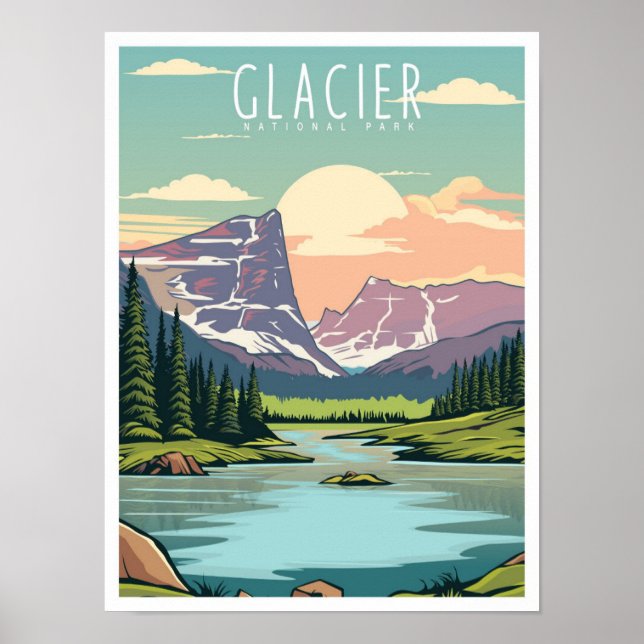 Glacier nationalpark Montana Vintage resor Poster (Framsidan)