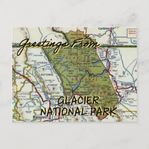 Glacier nationalpark Vintage Karta Vykort