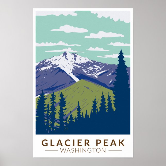 Glacier Peak Washington Resa Konst Vintage Poster (Framsidan)