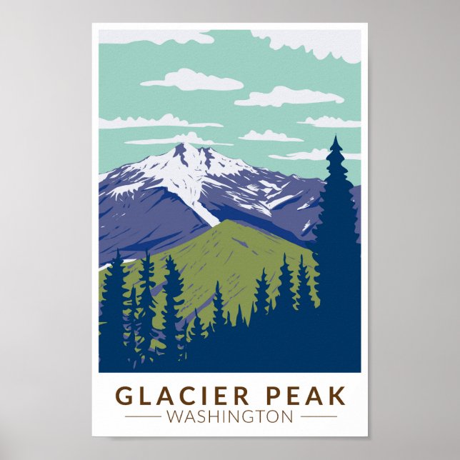 Glacier Peak Washington Travel Art Vintage Poster (Framsidan)