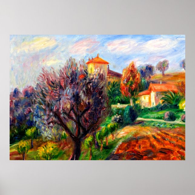Glackens - Hillside with Olive Träd Poster (Framsidan)