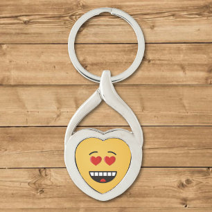Glad脸 med hjärtformade ögon twisted heart silverfärgad nyckelring