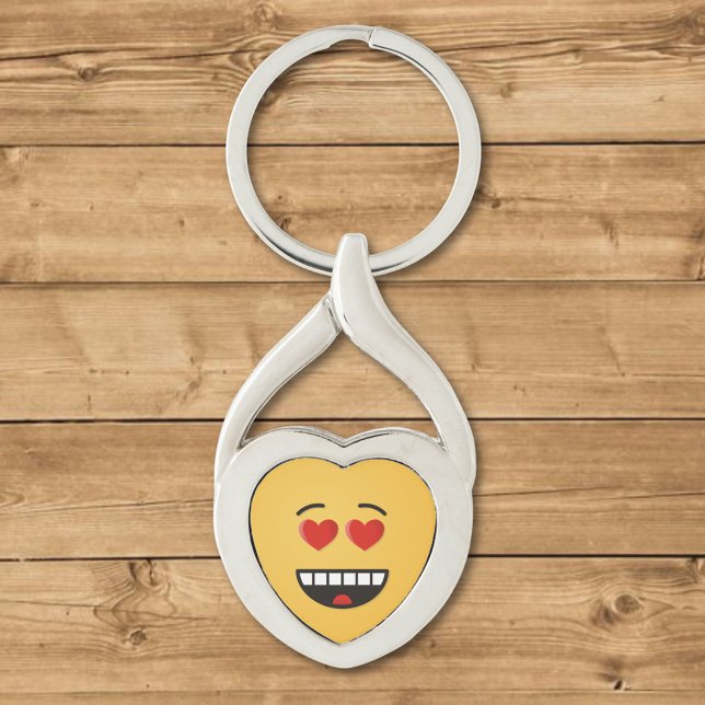 Glad脸 med hjärtformade ögon twisted heart silverfärgad nyckelring (Skapare uppladdad)