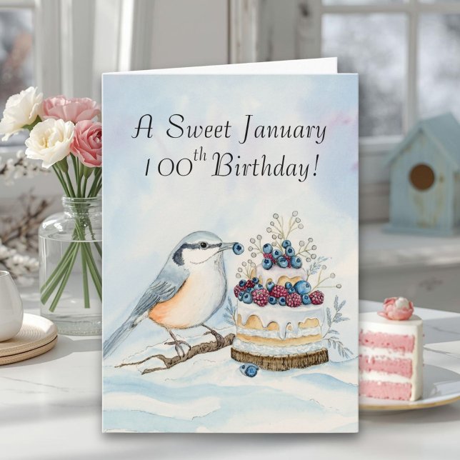 Glad 100-årsdag i januari nötväcka kort (Skapare uppladdad)