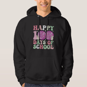Glad 100 dagar på skolan Disco Boll Groovy Retro Hoodie