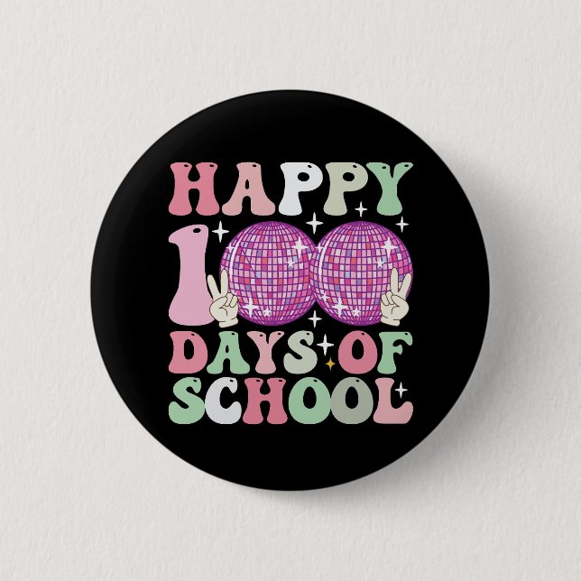 Glad 100 dagar på skolan Disco Boll Groovy Retro Knapp (Framsida)