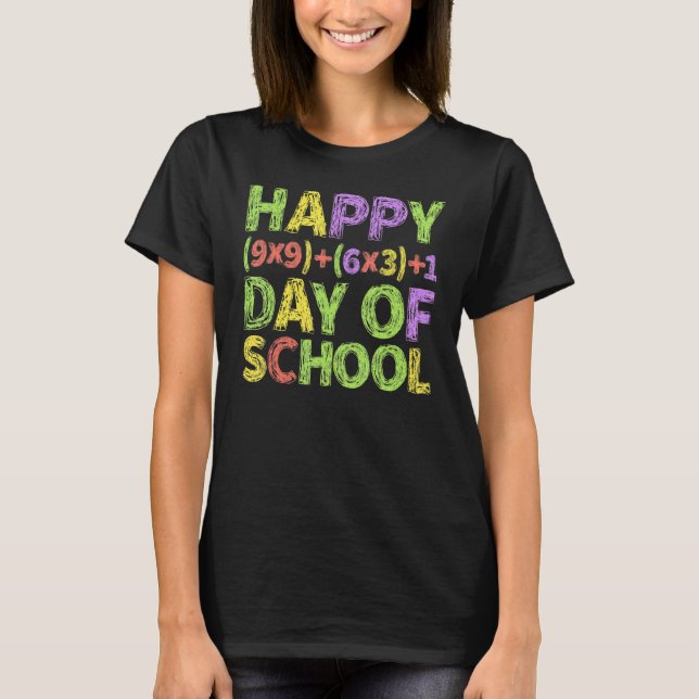 Glad 100 dagars skola Färgrik matematisk formel T Shirt (Framsida)