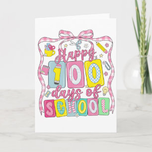 Glad 100 dagars skola rosa rosett kort
