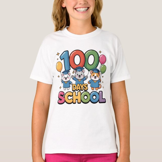 Glad 100 dagars skola T-shirt | Söt skolcell (Framsida)