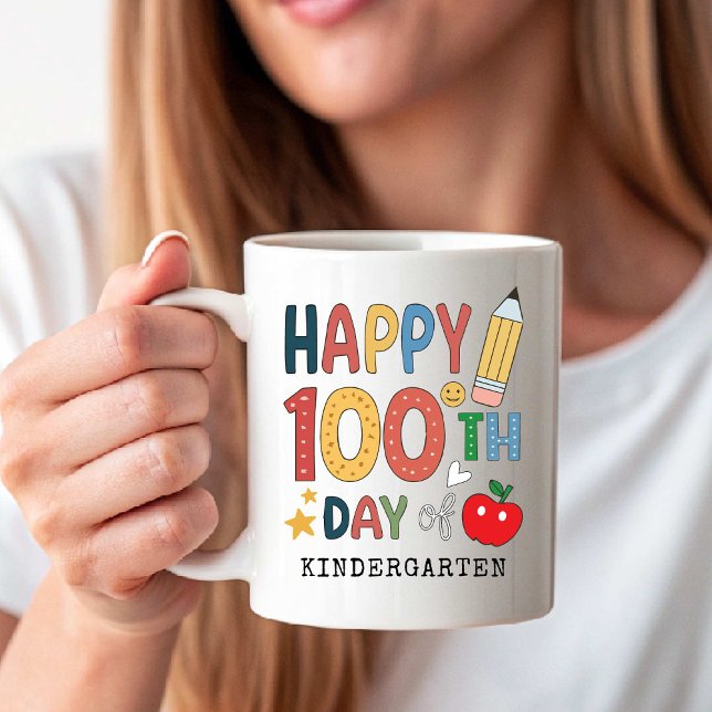 Glad 100:e dag i förskoleklass | Tillbaka till sko Kaffemugg (Happy 100th Day of Kindergarten | Back to School Coffee Mug)