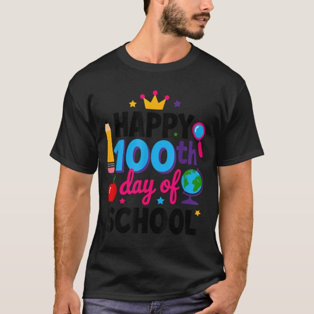 Glad 100:e skoldagen 100 dagar smartare lärare t shirt (Framsida)