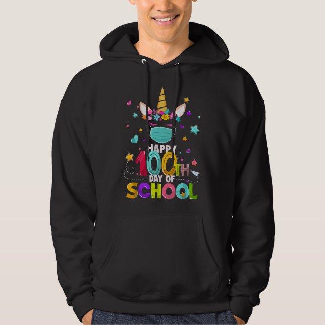 Glad 100:e skoldagen Enhörningsansiktsmask Virtua Hoodie (Framsida)