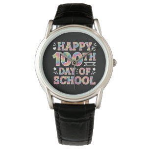 Glad 100:e skoldagen Tie Dye Regnbåge 100 dagar Armbandsur