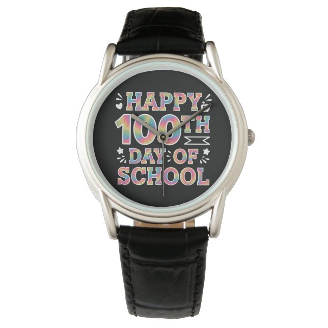 Glad 100:e skoldagen Tie Dye Regnbåge 100 dagar Armbandsur (Framsida)