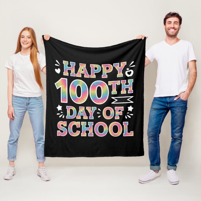 Glad 100:e skoldagen Tie Dye Regnbåge 100 dagar Fleecefilt (På plats)