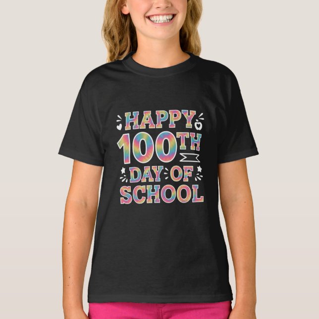 Glad 100:e skoldagen Tie Dye Regnbåge 100 dagar T Shirt (Framsida)