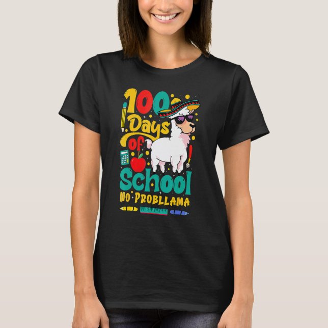 Glad 100 skoldagar No Probllama Lama 100:e  T Shirt (Framsida)