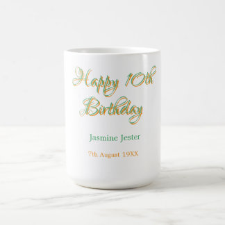 glad 10-årsdag orange grön namn datum enkel kaffemugg