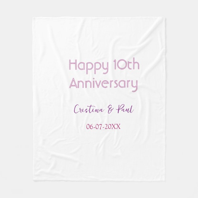Glad 10-årsjubileum enkel minimal bröllopsnamn fleecefilt (Framsidan)