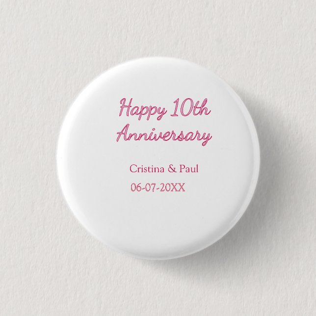 Glad 10-årsjubileum enkel minimal bröllopsnamn knapp (Framsida)