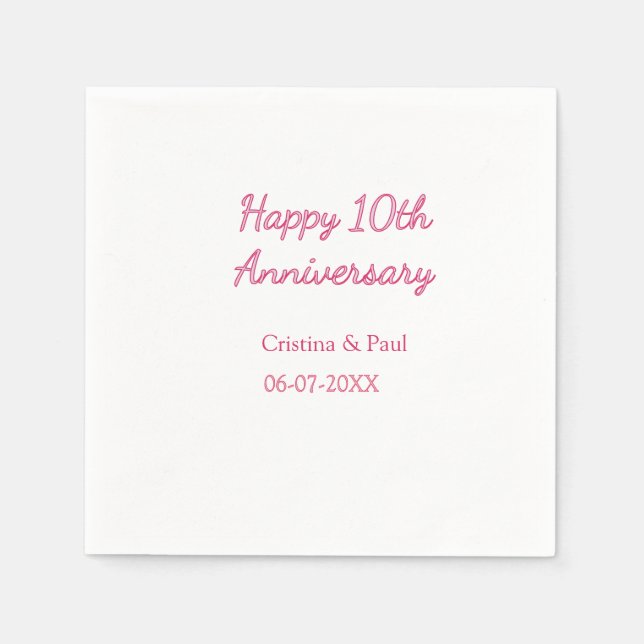 Glad 10-årsjubileum enkel minimal bröllopsnamn pappersservett (Framsidan)