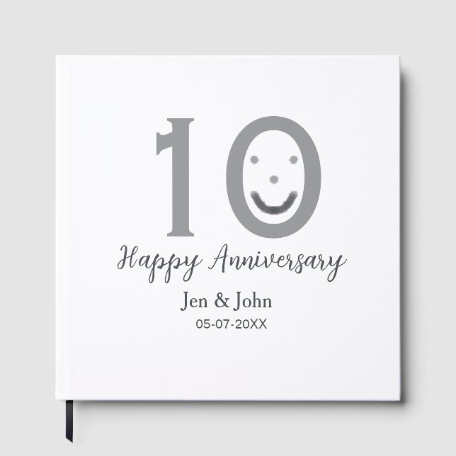 Glad 10-årsjubileum namn datum grå fet emoji gästböcker (Framsida)