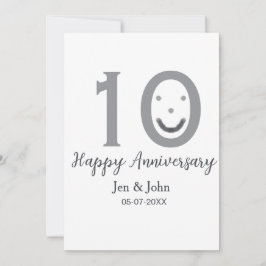 Glad 10-årsjubileum namn datum grå fet emoji inbjudningar