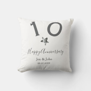 Glad 10-årsjubileum namn datum grå metall stjärna  kudde
