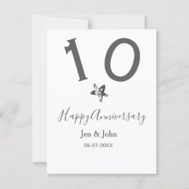 Glad 10-årsjubileum namn datum grå metall stjärna vykort
