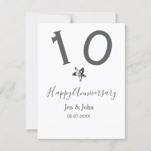 Glad 10-årsjubileum namn datum grå metall stjärna vykort