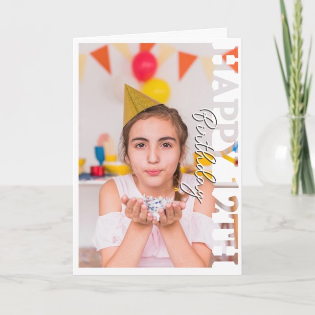 Glad 12-årsdag Foto högskolekort Tack Kort (Framsida)