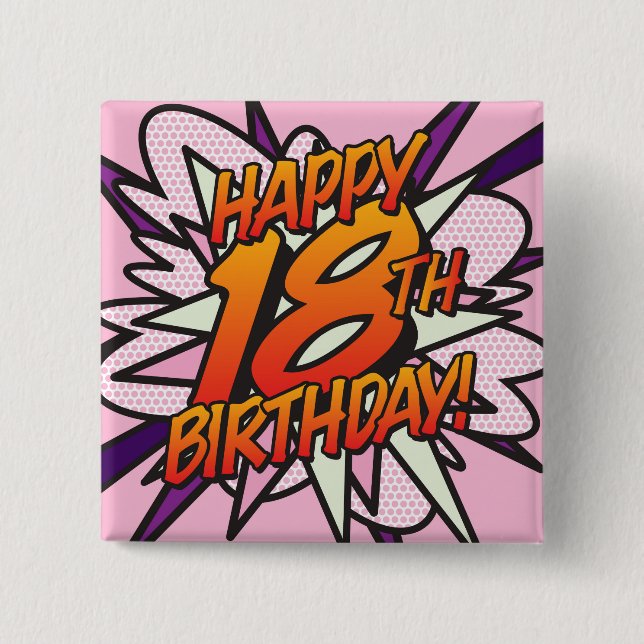 GLAD 18-ÅRSDAG Pink Rolig Retro Serietidning Knapp (Framsida)