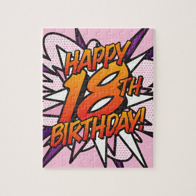 GLAD 18-ÅRSDAG Pink Rolig Retro Serietidning Pussel (Vertikal)
