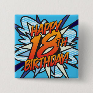 GLAD 18-ÅRSDAG Rolig Retro Serietidning Knapp