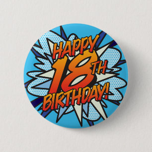 GLAD 18-ÅRSDAG Rolig Retro Serietidning Knapp