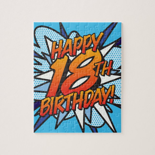 GLAD 18-ÅRSDAG Rolig Retro Serietidning Pussel (Vertikal)