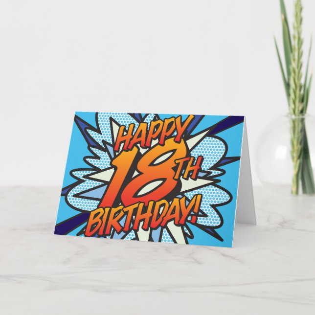 GLAD 18-ÅRSDAG Serietidning Popkonst blå Kort (Framsida)