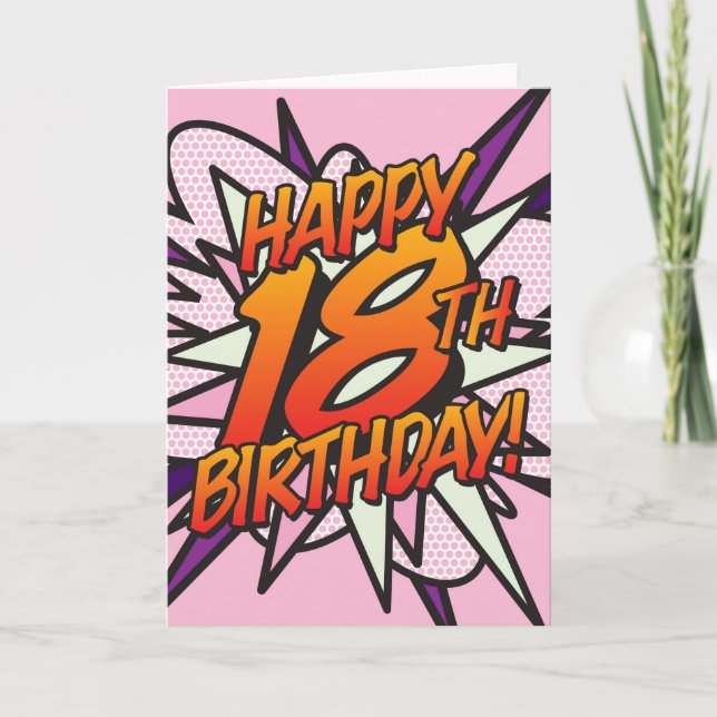 GLAD 18-ÅRSDAG Serietidning Popkonst rosa Kort (Framsida)
