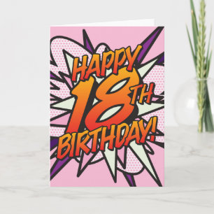 GLAD 18-ÅRSDAG Serietidning Popkonst rosa Kort