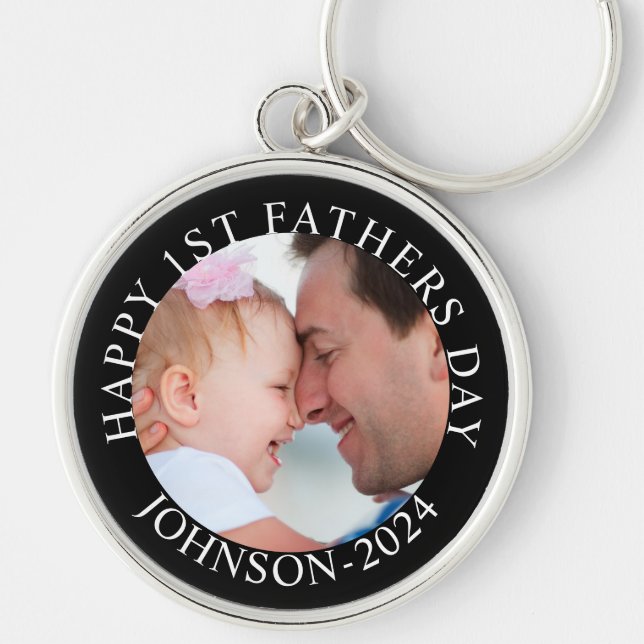 Glad 1:a Fars dag. Min söta pappa Rund Silverfärgad Nyckelring (Framsidan)
