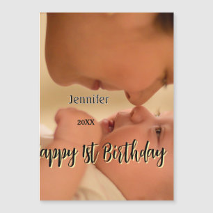 Glad 1-årsdag barn baby mamma svart gul 