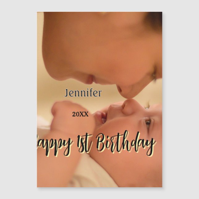 Glad 1-årsdag barn baby mamma svart gul  (Framsida)