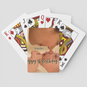Glad 1-årsdag barn bebis mamma svart gul  casinokort