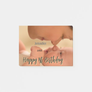 Glad 1-årsdag barn bebis mamma svart gul  post-it block