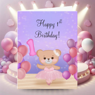 Glad 1-årsdag Teddybjörn Ballerina på scenen Kort