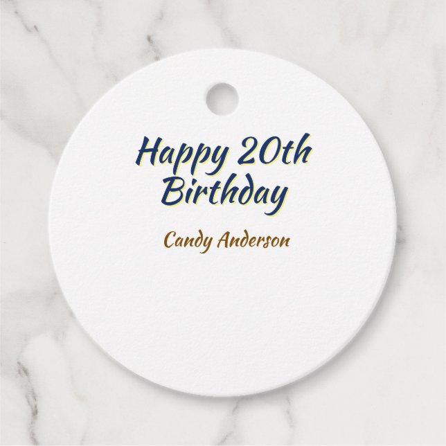 glad 20-årsdag blå gul enkel minimal dat gåvor etiketter (Framsida)