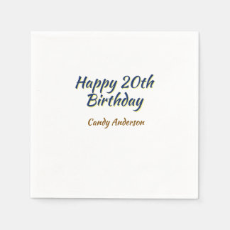 glad 20-årsdag blå gul enkel minimal dat pappersservett