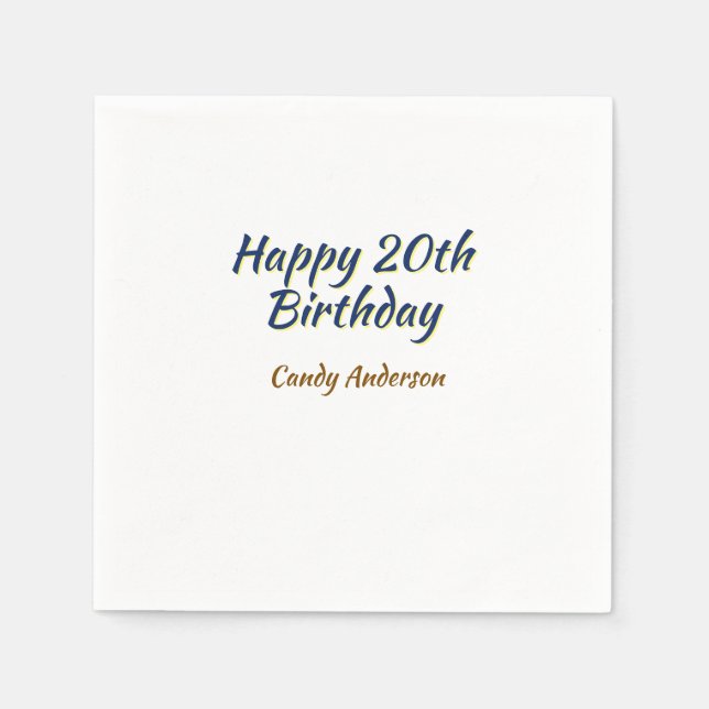 glad 20-årsdag blå gul enkel minimal dat pappersservett (Framsidan)